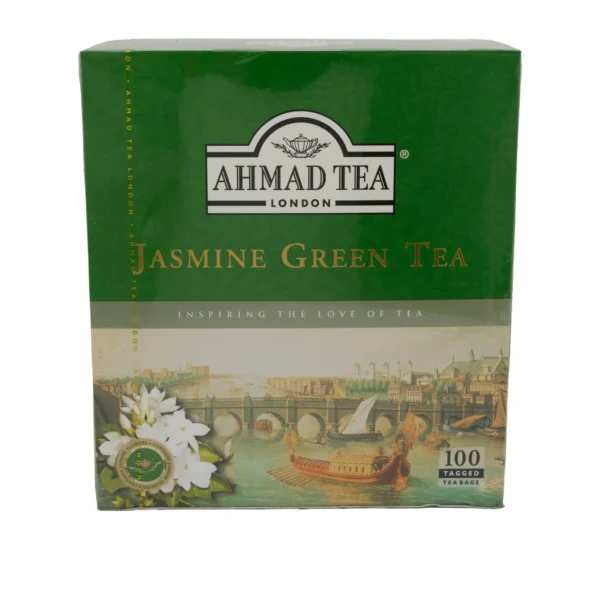 Grüner Tee Ahmad Tea Jasmine Green Tea | mit blumigem Jasmin-Aroma | 100 Teebeutel | Ahmad Tea Yaseminli Yeşil Çay | Çiçeksi Yasemin Aromalı Yüksek Kaliteli Yeşil Çay | 100 Süzen Poşet | 200 g
