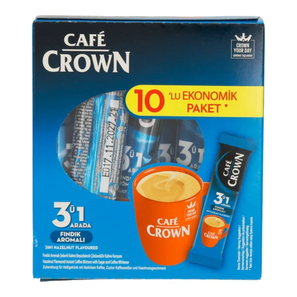 Instantkaffee Ülker | Café Crown 3in1 Haselnuss | Mit Milchpulver & Zucker, 10er Pack |  Ülker Hazır Kahve | Café Crown 3'ü 1 Arada Fındıklı | Süt Tozu & Şekerli, 10'lu Paket | 180 g