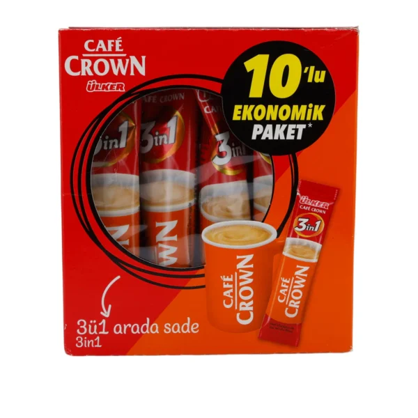 Instantkaffee Ülker | Café Crown 3 in 1 | Mit Milchpulver & Zucker, 10er Pack | Ülker Hazır Kahve | Café Crown 3'ü 1 Arada | Süt Tozu & Şekerli, 10'lu Paket | 180 g