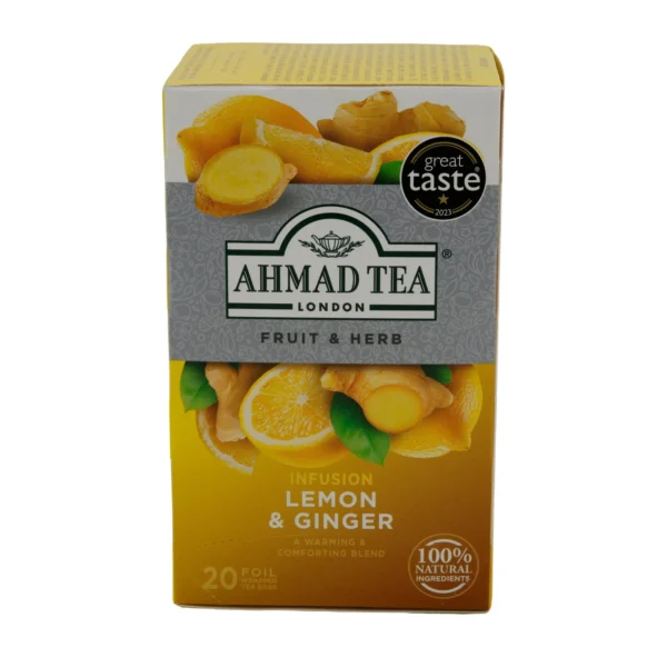 Früchtetee Ahmad Tea | Lemon & Ginger Kräutertee | 100 % natürlich | Ahmad Tea Meyve Çayı | Lemon & Ginger Bitki Çayı | %100 Doğal | 20 Teebeutel