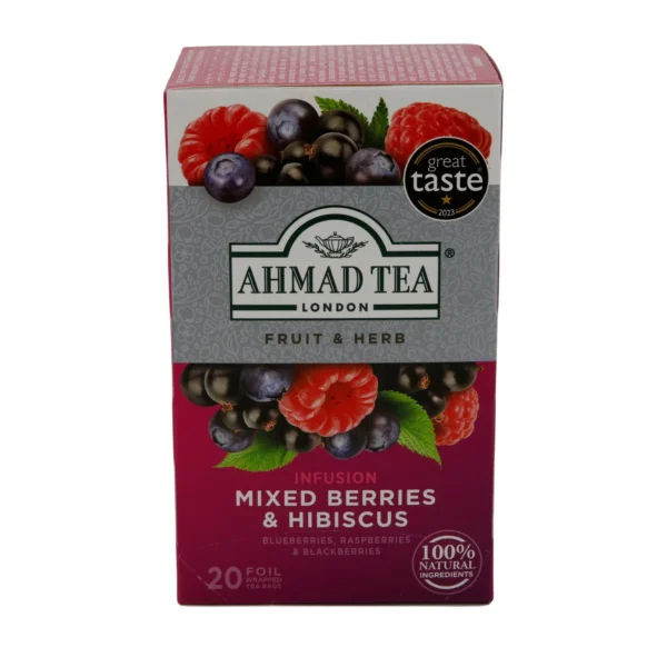Früchtetee Ahmad Tea | Mixed Berries & Hibiscus | Beeren & Hibiskus | Ahmad Tea Meyve Çayı | Mixed Berries & Hibiscus | Orman Meyveleri & Hibiskus | 20 Teebeutel