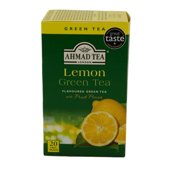 Grüntee Ahmad Tea | Lemon Green Tea | Aromatisierter Grüner Tee mit Zitronenschalen | 20 Teebeutel
