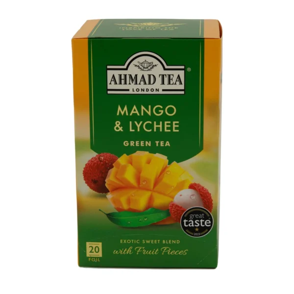 Grüntee Ahmad Tea | Aromatisierter Grüner Tee mit Mango- und Litschigeschmack | 20 Teebeutel | Ahmad Tea Yeşil Çay | Mango ve Litchi (Lidçi) Aromalı Yeşil Çay | 20 Süzen Poşet