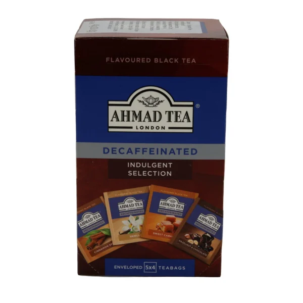 Schwarztee Ahmad Tea | Decaffeinated Indulgent Selection | Koffeinfreie Auswahl aromatisierter Schwarztees | Ahmad Tea Siyah Çay Seçkisi | Decaffeinated Indulgent Selection | Kafeinsiz Aromalı Siyah Çay Çeşitleri | 4 Sorten à 5 Teebeutel