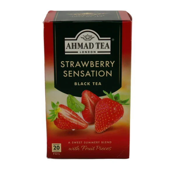 Schwarztee Ahmad Tea | Strawberry Sensation | Mit Erdbeerstücken & Aroma | 20 Teebeutel | Ahmad Tea Siyah Çay | Strawberry Sensation | Çilek Parçacıklı & Aromalı | 20 Süzen Poşet | 40g